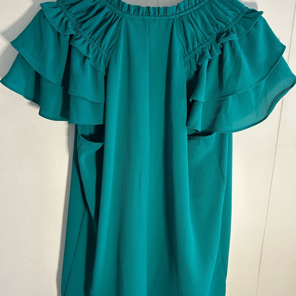 Zara Teal Ruffled Blouse - Picture 7 of 10